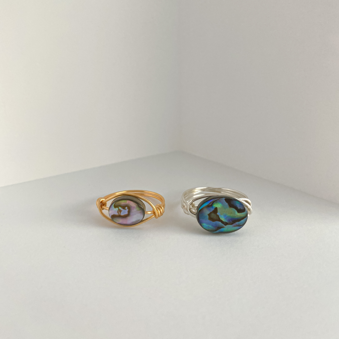 Wrapped Abalone Shell Rings