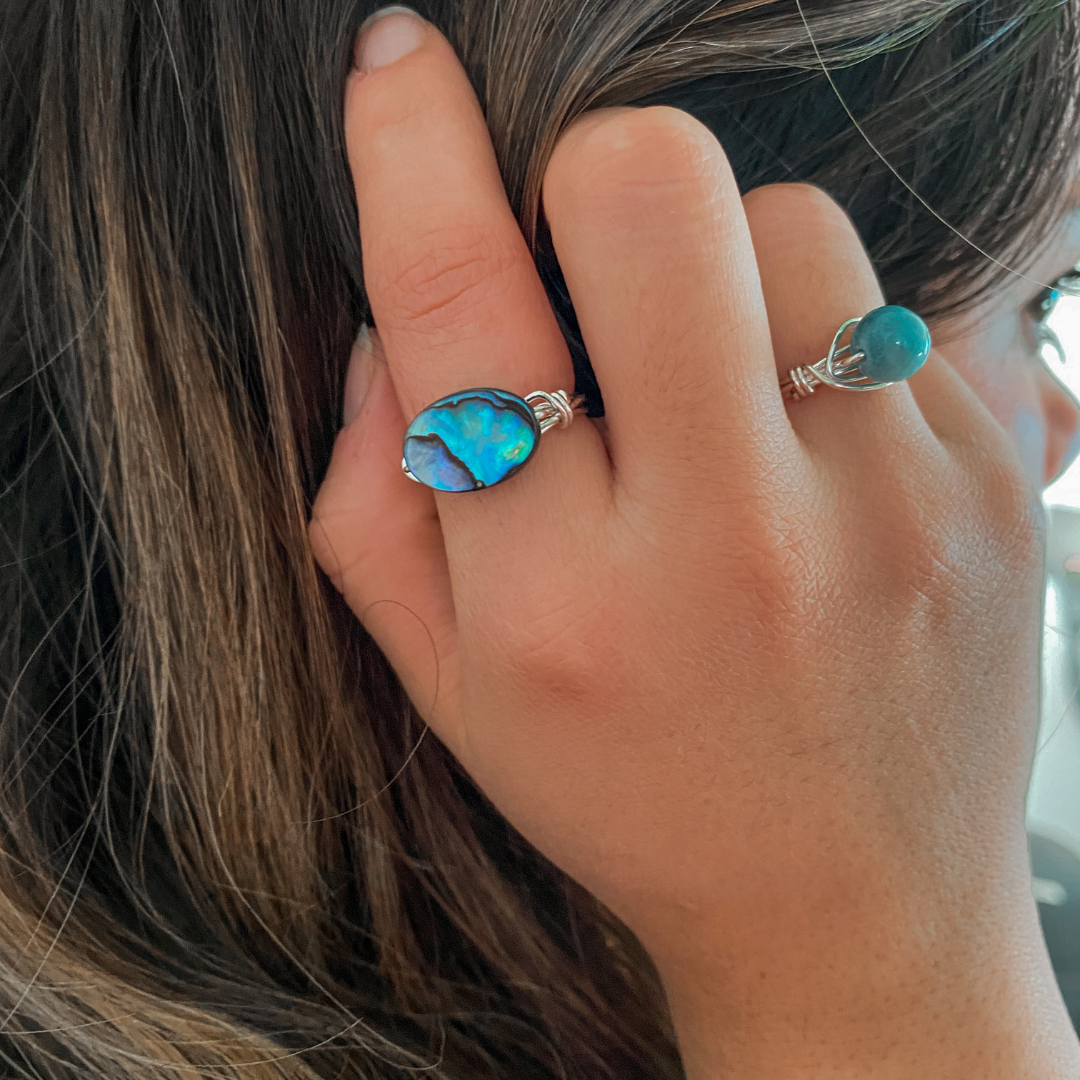 Wrapped Abalone Shell Rings